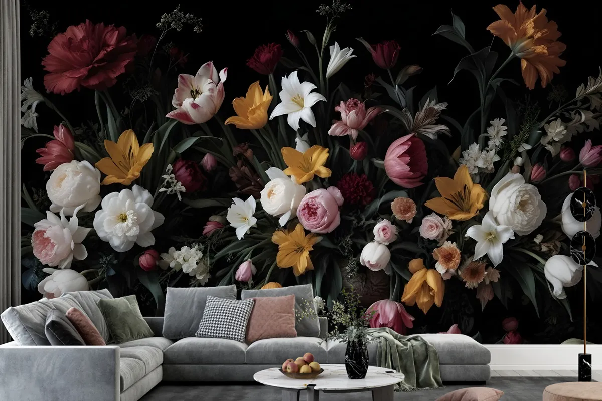 Dutch Dark Flowers Wallpaper Mural