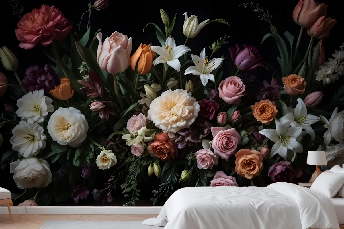 Dutch Dark Flowers Wallpaper Mural