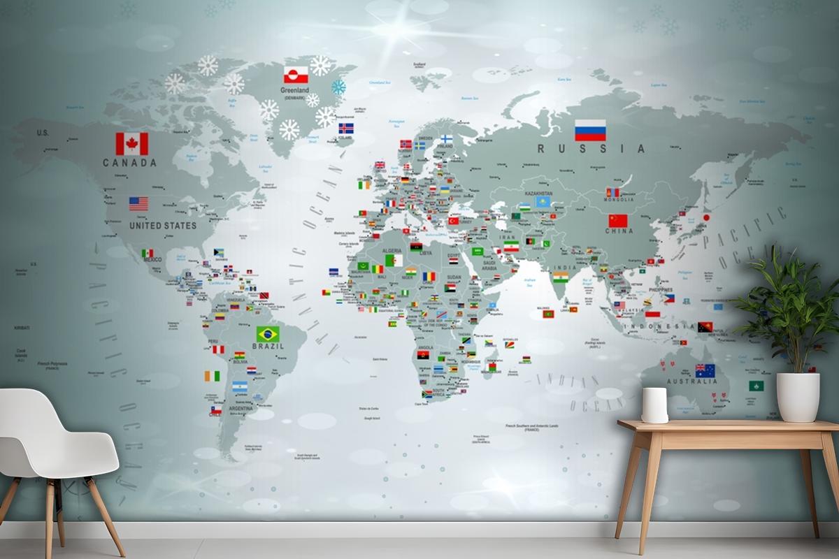 Educational World Map Wallpaper Mural