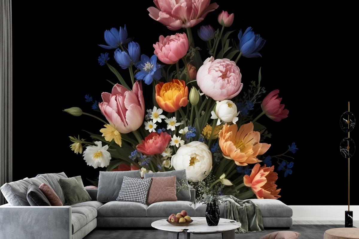 Elegant Dutch Dark Floral Bouquet Wallpaper Mural