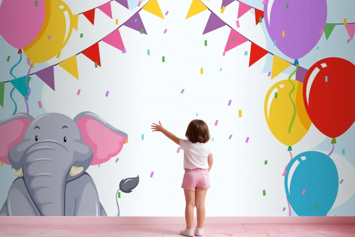 Elepehant On Birthday Template Wallpaper Mural