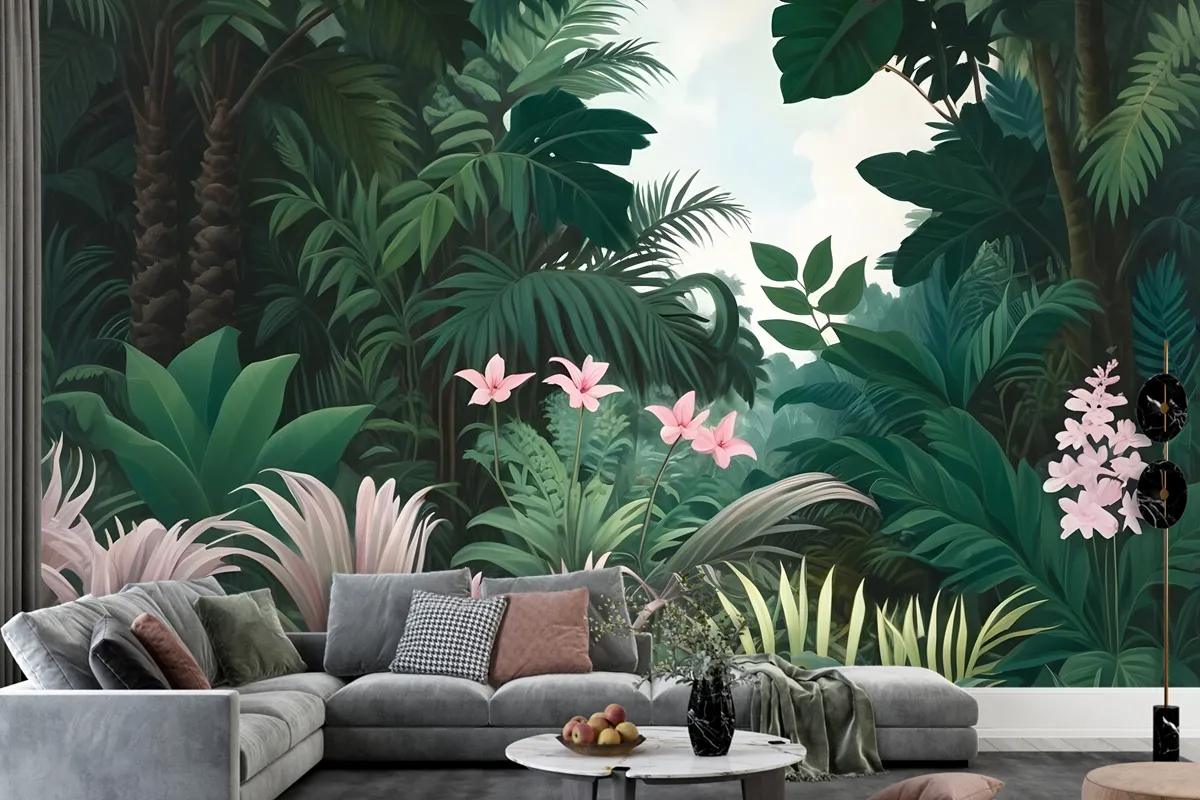 Exotic Forest Painting Landscape Wallpaper Mural