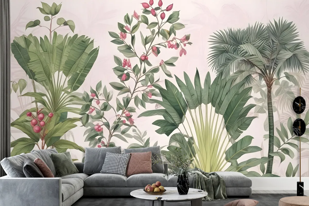 Exotic Leafs With Berries Wallpaper Mural