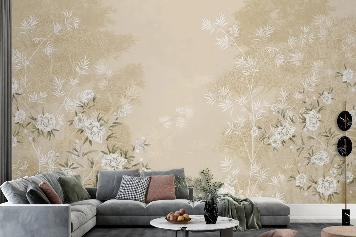 Chinoiserie With Cherry Blossom Flowers And Bird Wallpaper Mural