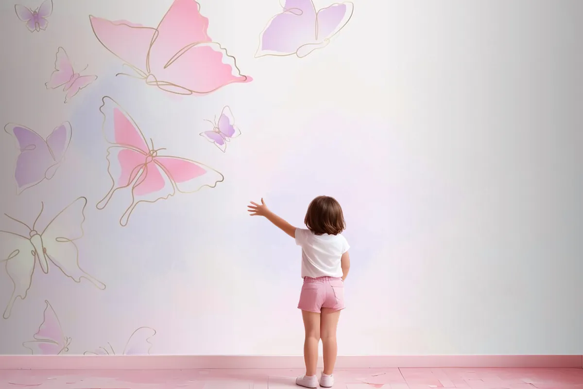 Feminine Butterfly Background Pink Border Wallpaper Mural