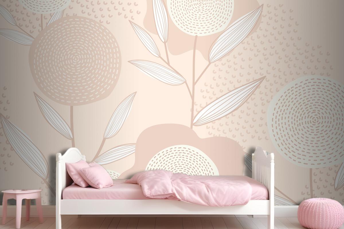 Feminine Floral Patterned Vector Background In Pink Wallpaper Mural