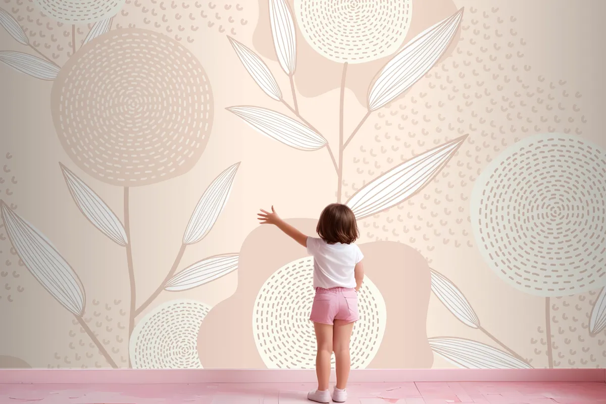 Feminine Floral Patterned Vector Background In Pink Wallpaper Mural