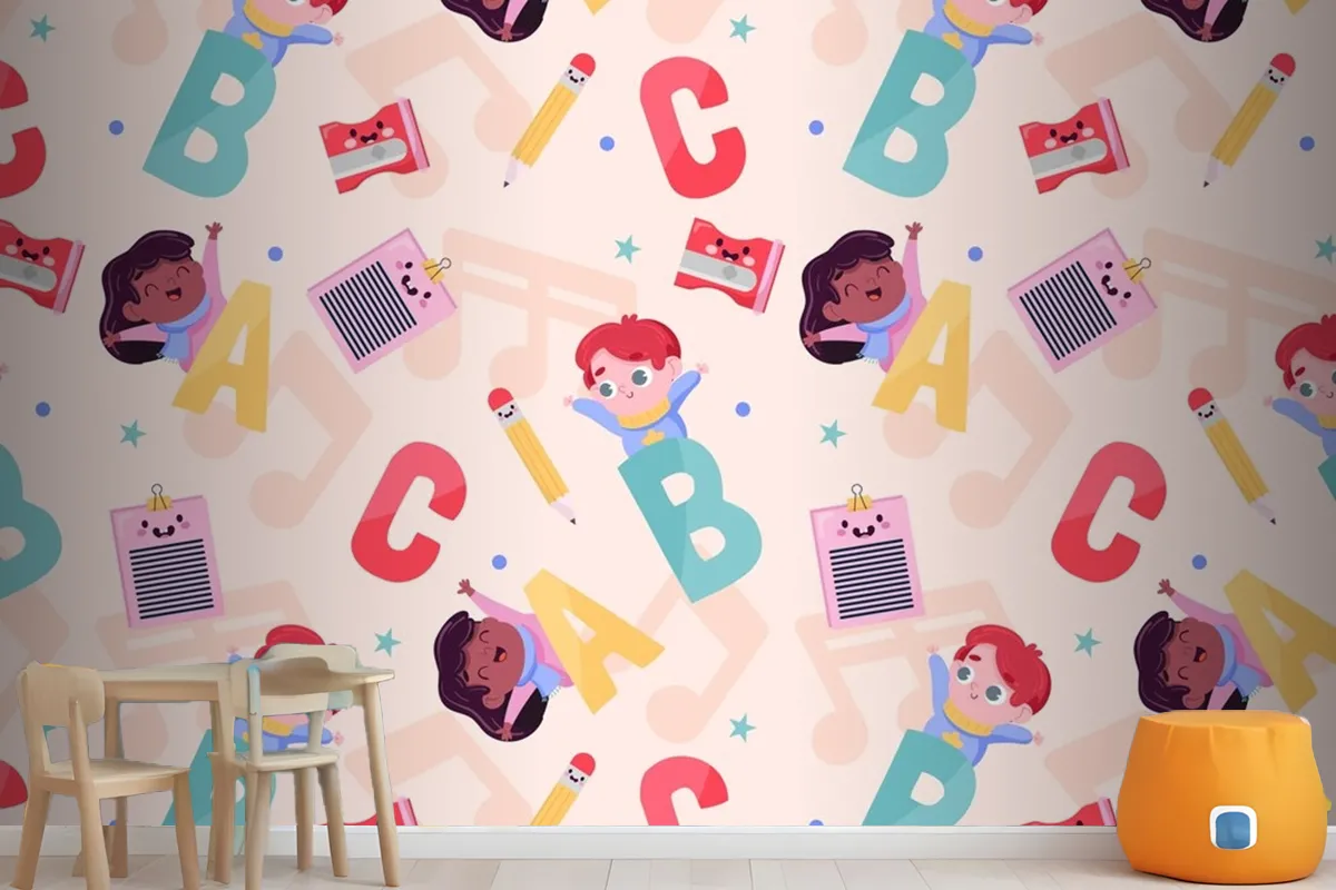 Flat Back To School Pattern Design Wallpaper Mural