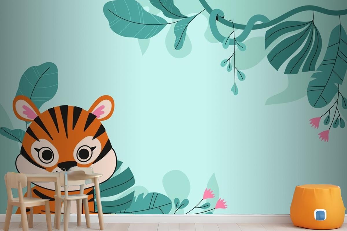 Flat Background For International Tiger Day Awareness Wallpaper Mural