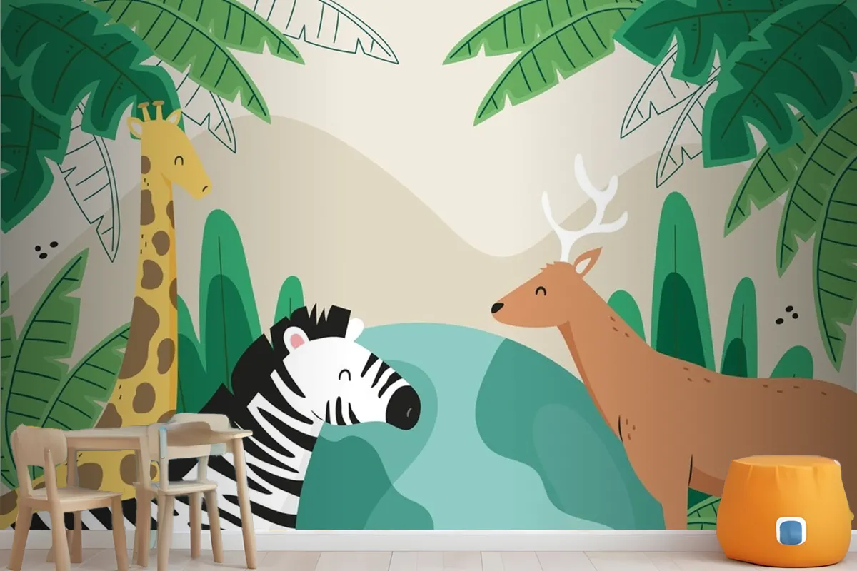 Flat Background For World Wildlife Day With Flora And Fauna Wallpaper Mural