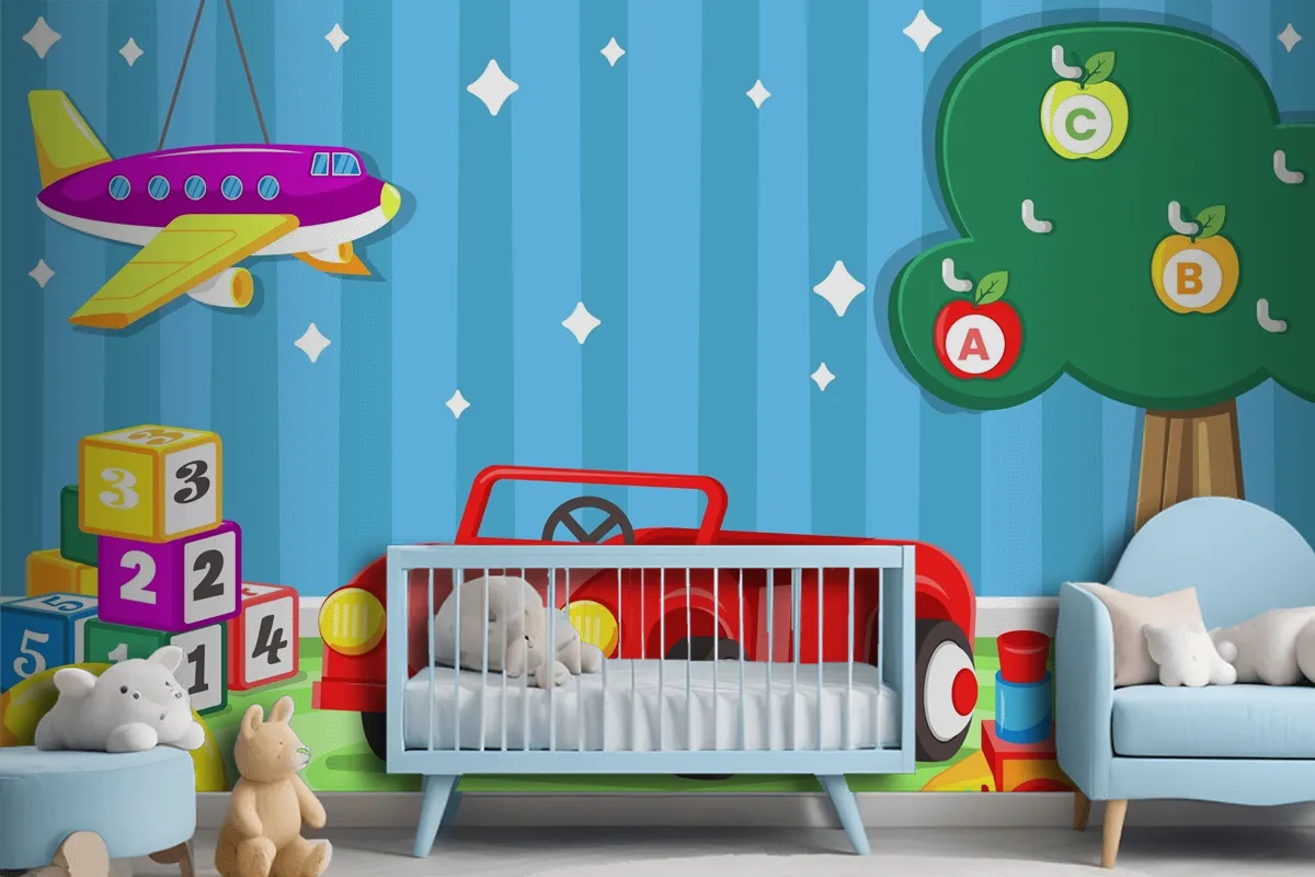 Flat Design Christmas Toys Boys Wallpaper Mural