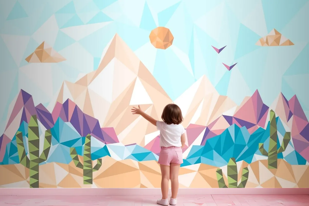 Flat Design Low Poly Landscape Wallpaper Mural