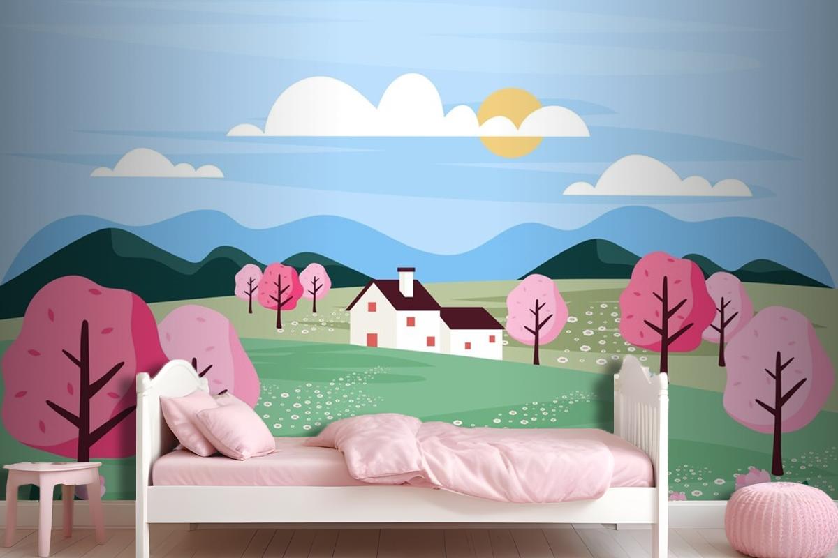 Flat Design Spring Landscape Wallpaper Mural