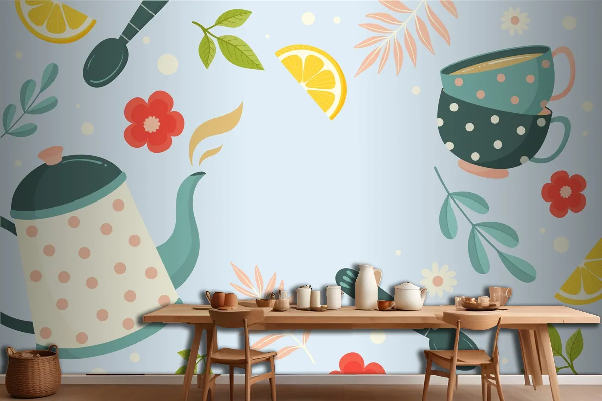 Flat International Tea Day Background Wallpaper Mural