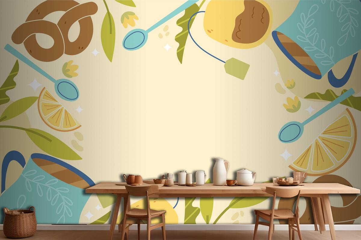 Flat International Tea Day Kitchen Wallpaper Mural