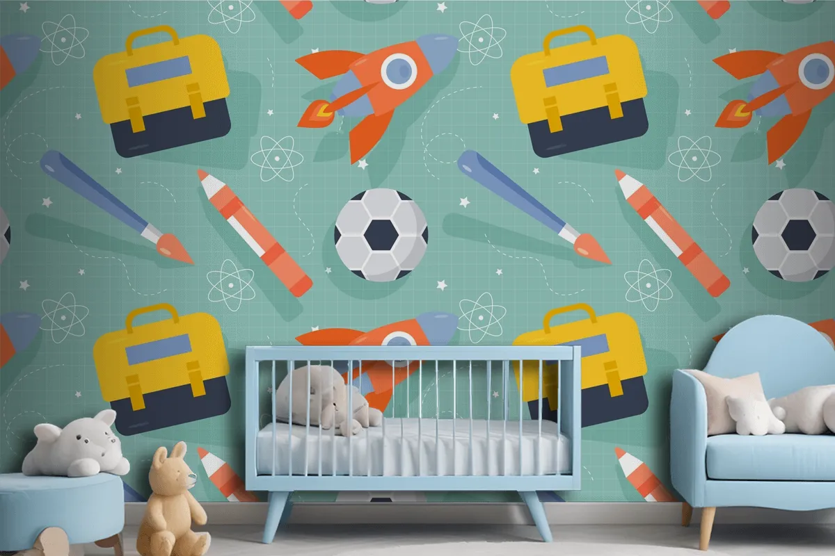 Flat Pattern Design For Back To School Wallpaper Mural