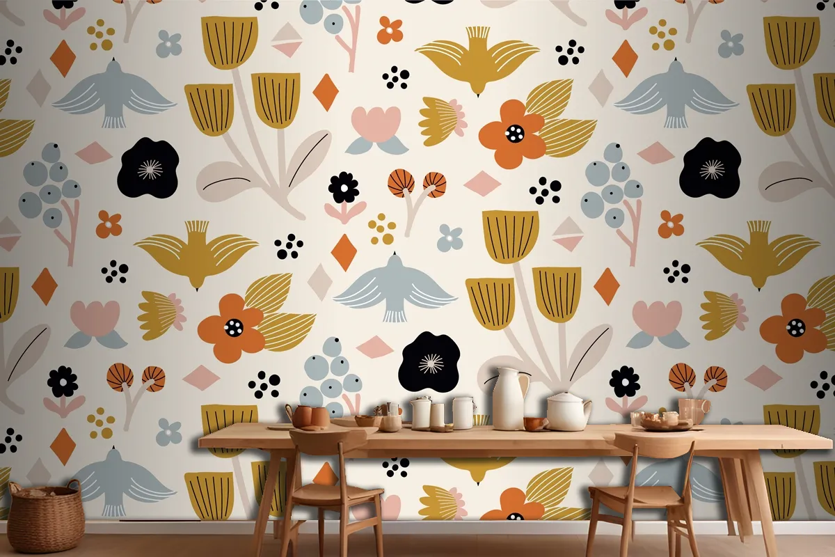 Flat Scandinavian Design Pattern Kitchen Wallpaper Mural