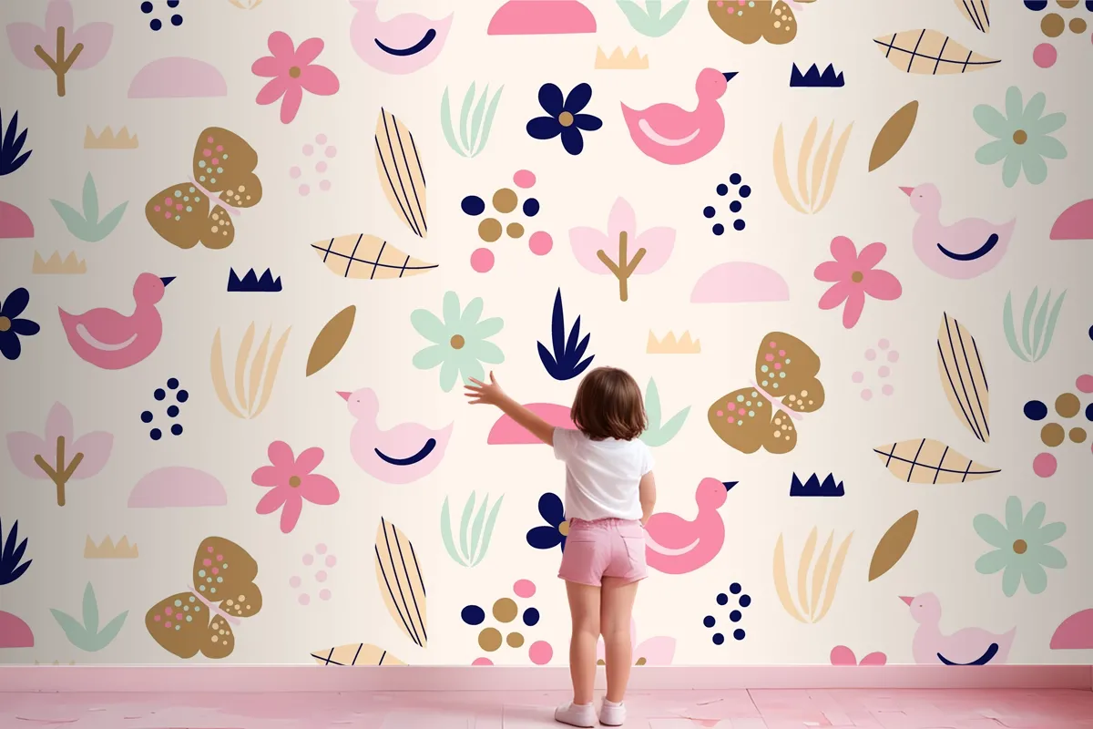 Flat Scandinavian Design Pattern Wallpaper Mural