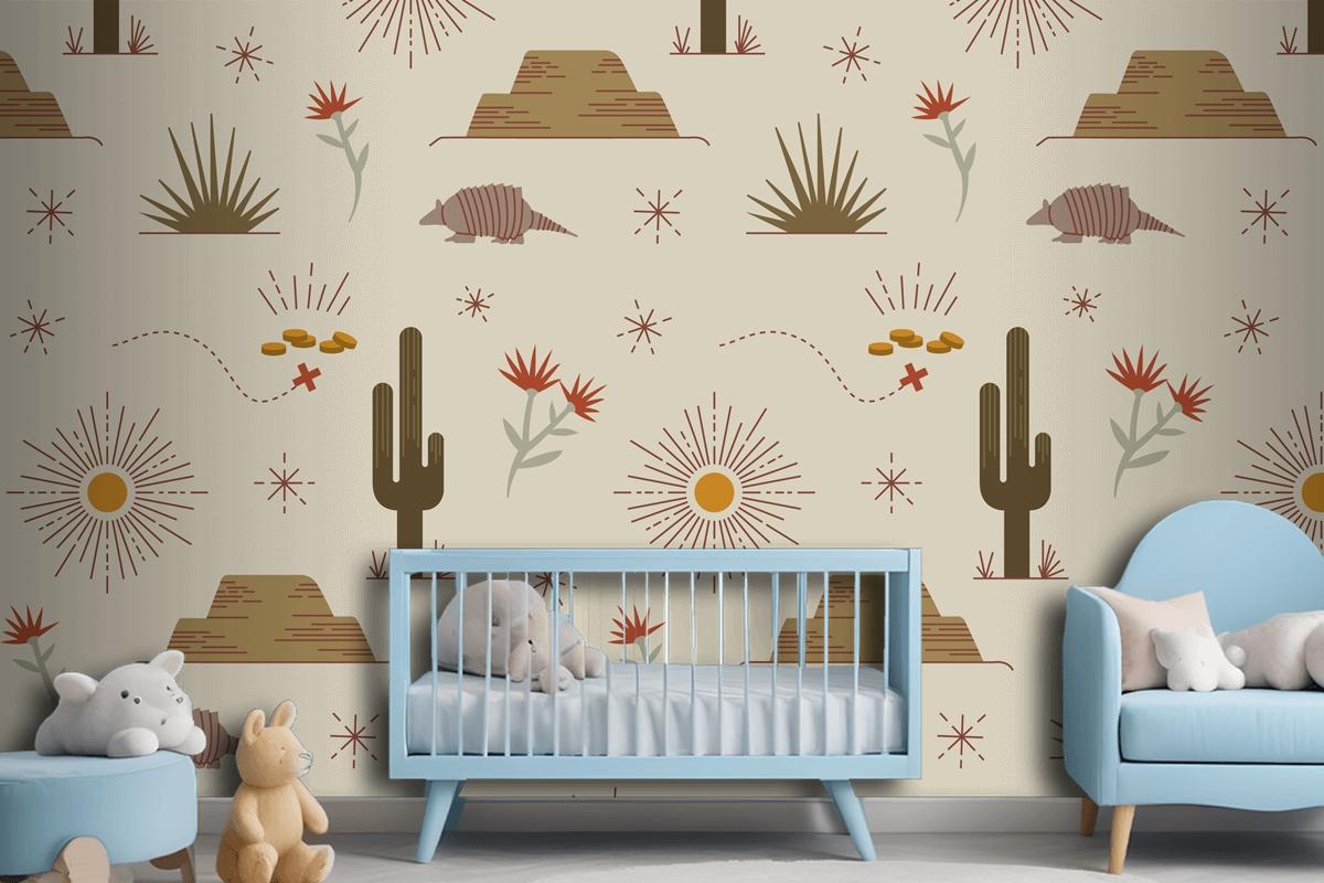 Flat Western Pattern Design Wallpaper Mural