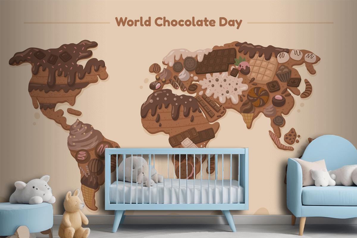 Flat World Map Chocolate Day Wallpaper Mural