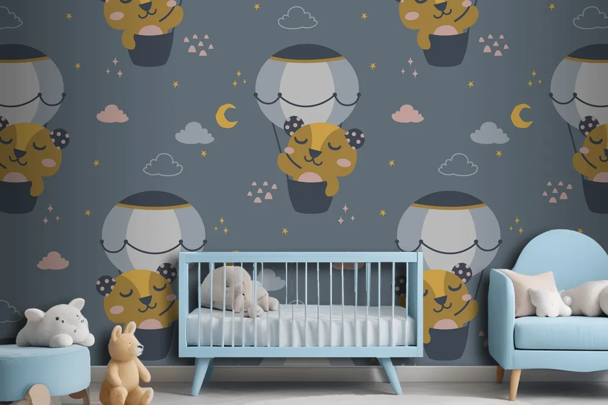 Fliying Cute Bear Scandinavian Pattern Wallpaper Mural