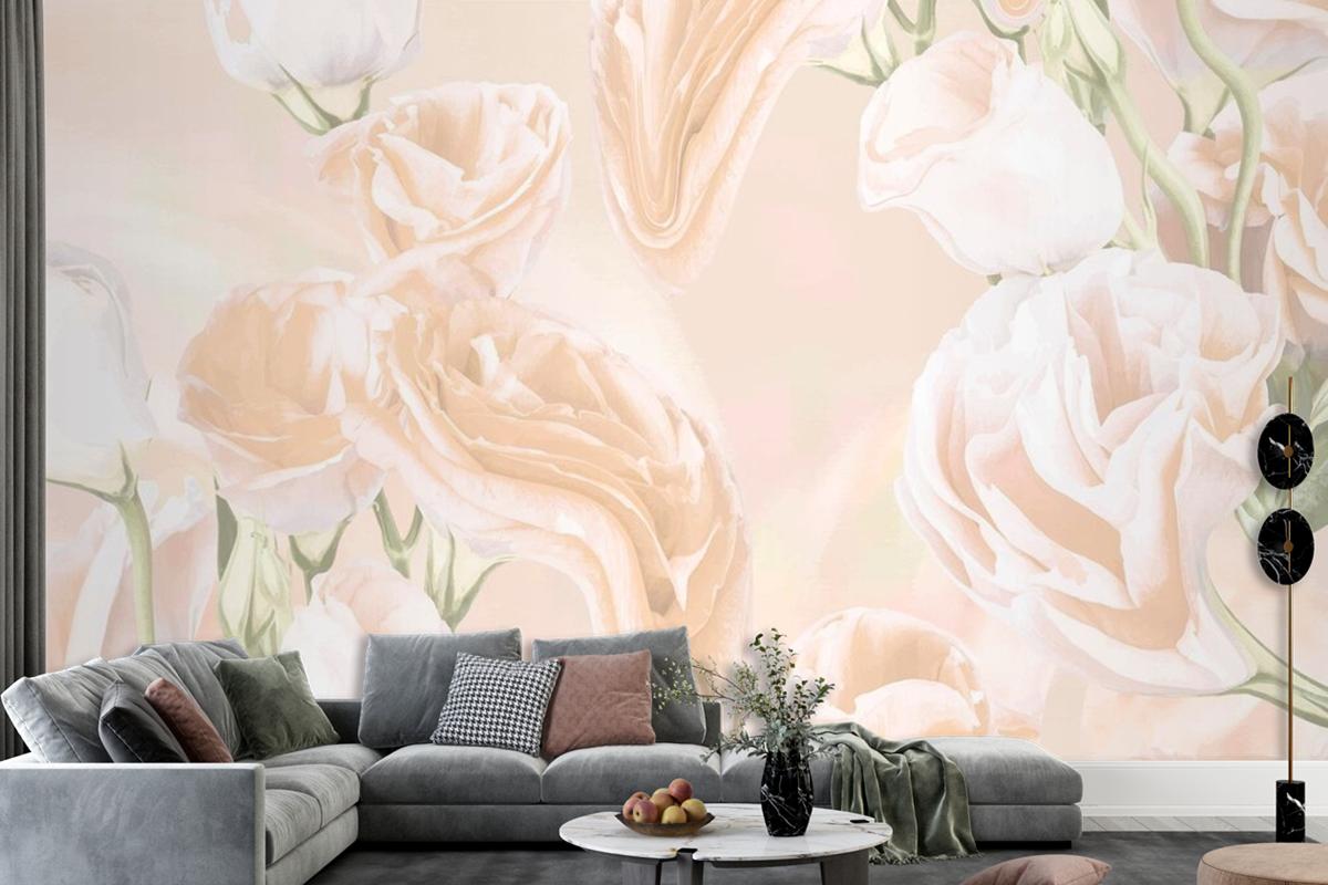 Floral Background Beige Rose Psychedelic Art Wallpaper Mural