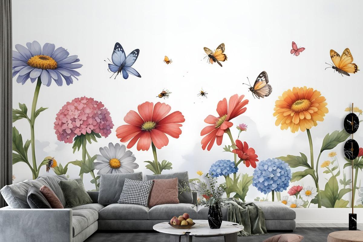 Floral Gardens With Butterflies Wallpaper Mural