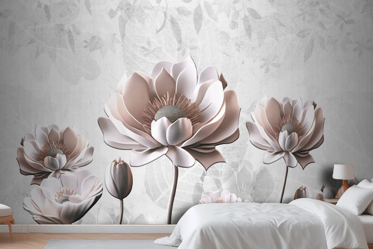 Floral Painting Light Gray Background Wallpaper Mural