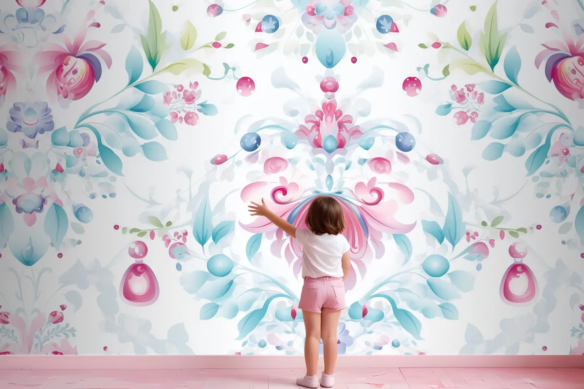 Floral Pattern Background Girl Wallpaper Mural