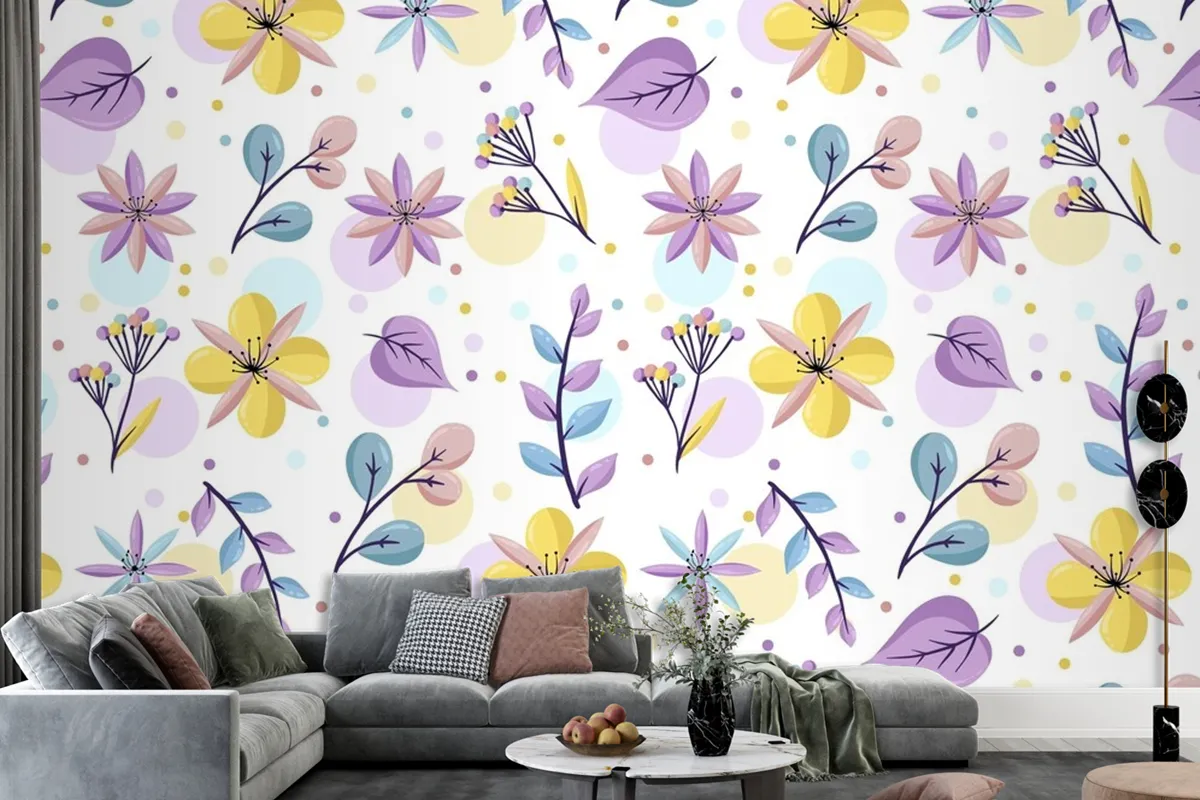 Floral Pattern With Pastel Colors Wallpaper Mural