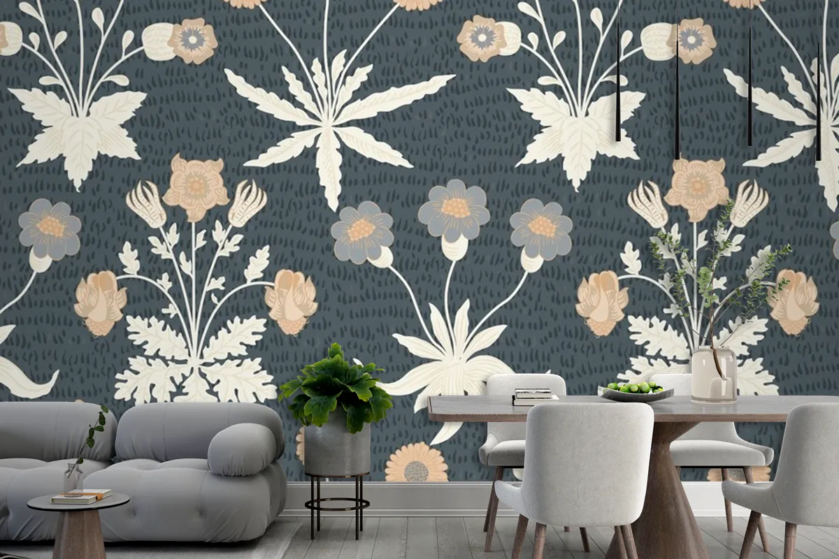 Floral Pattern Dining Room Wallpaper Mural