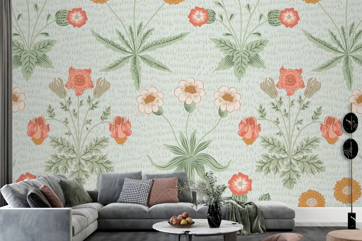 Floral Pattern Green Wallpaper Mural