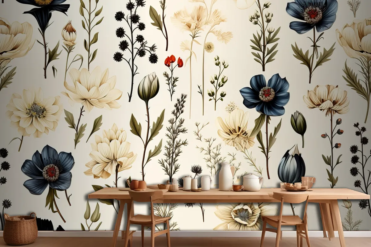 Floral Seamless Pattern Delicate And Vibrant Blooms Wallpaper Mural