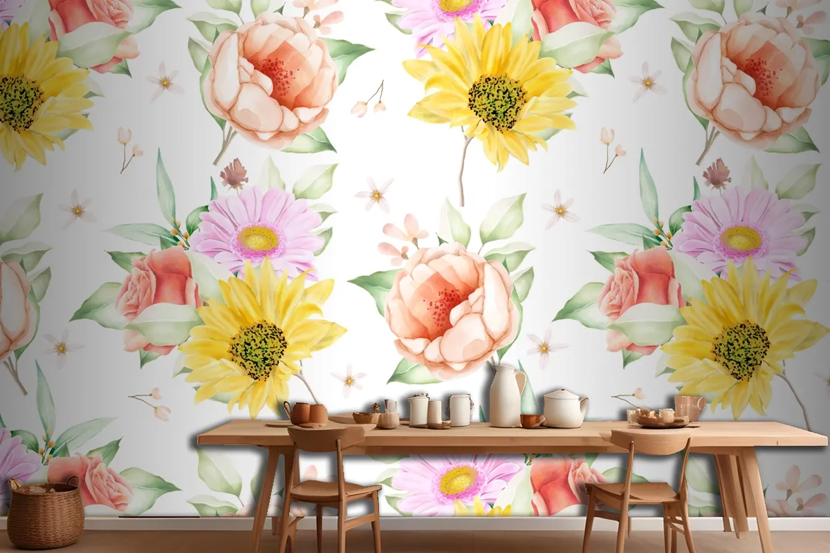 Floral Seamless Pattern Floral Blooming Wallpaper Mural