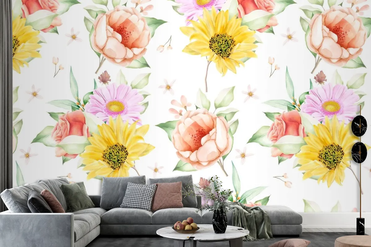 Floral Seamless Pattern Floral Blooming Wallpaper Mural