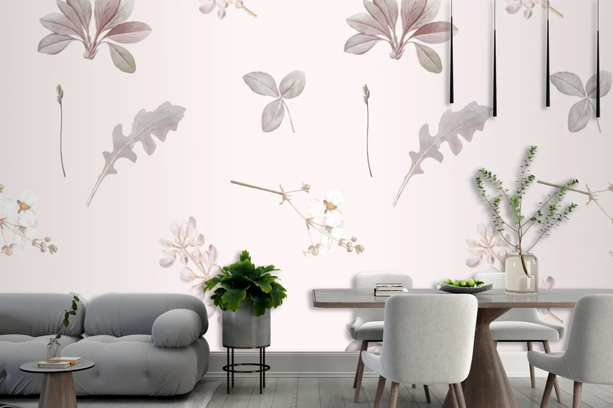 Floral Seamless Pattern On Gray Background Wallpaper Mural