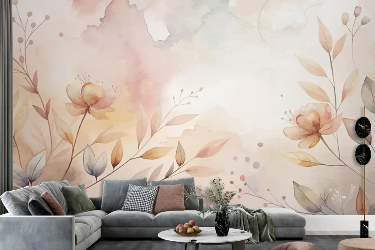 Floral Watercolor Silhouette Background Wallpaper Mural