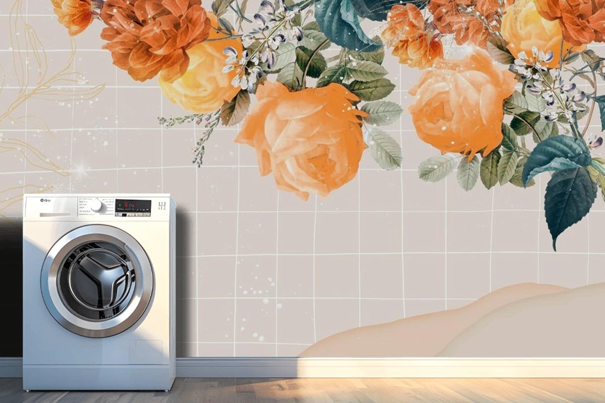 Flower Background Aesthetic Border Laundry Room Wallpaper Mural