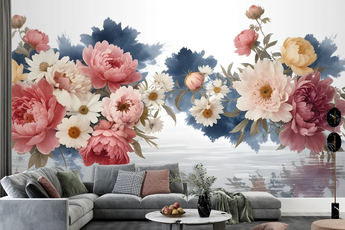 Flowers With World Wallpaper Mural