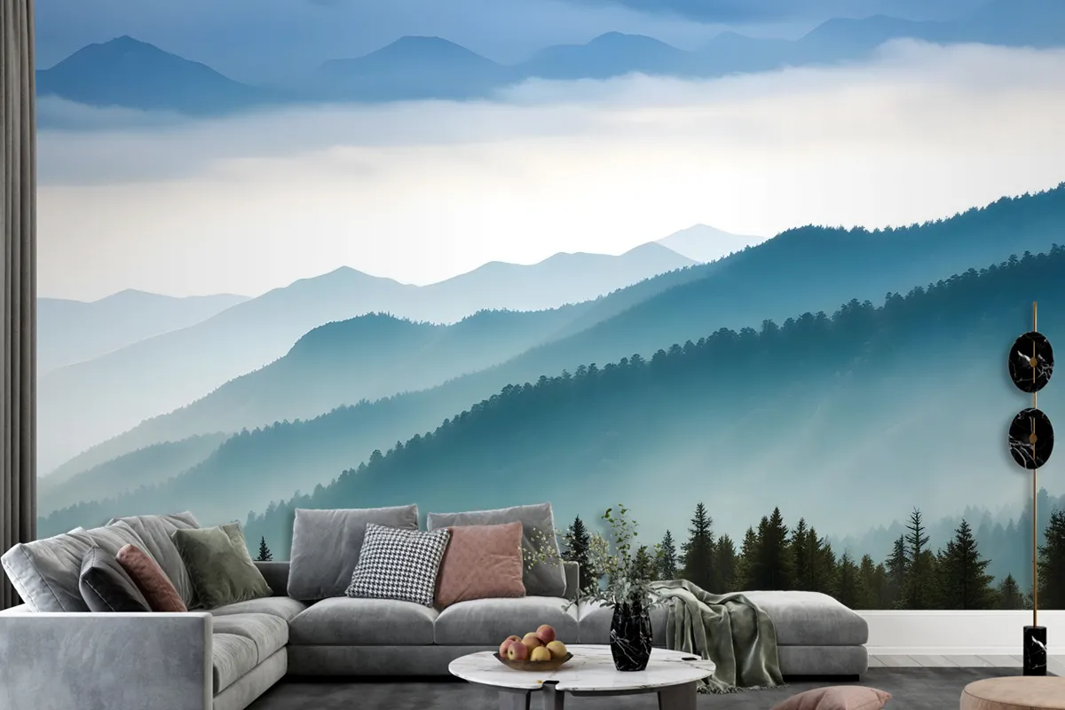 Foggy Mountains Landscape Wallpaper Mural