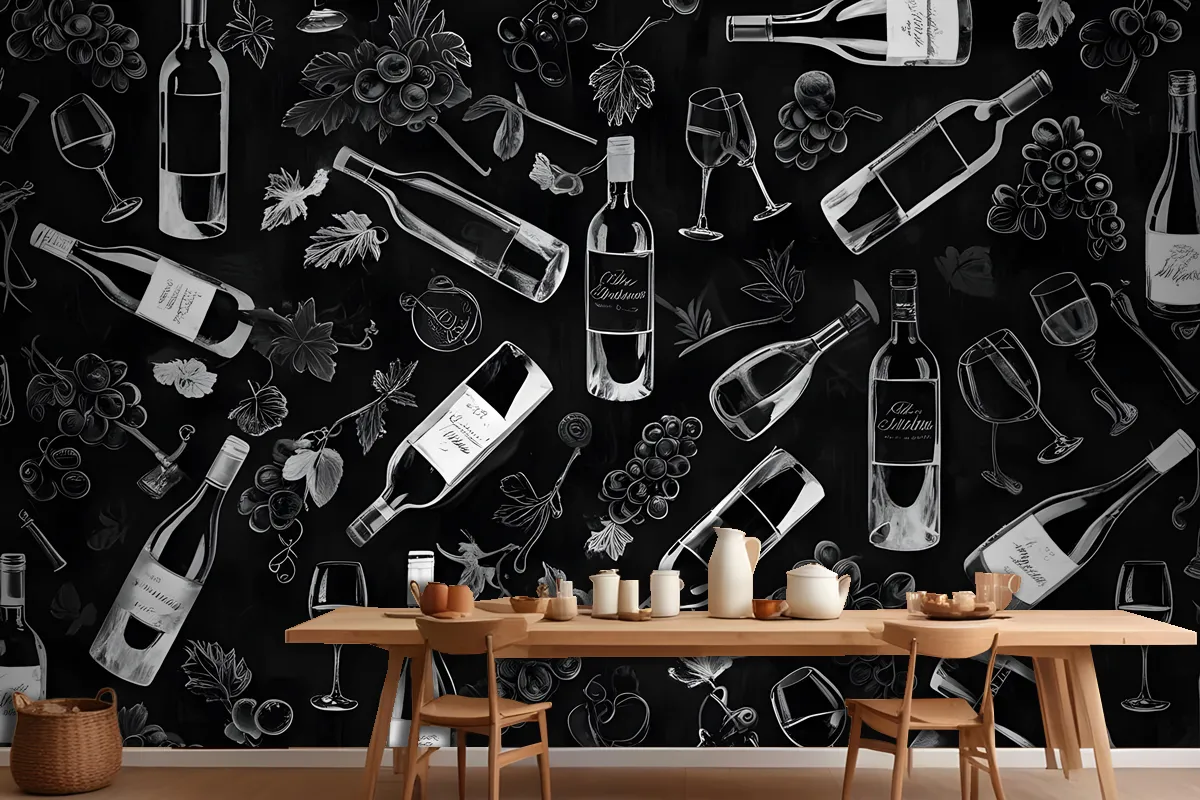 Food & Wine Chalkboard Wallpaper Mural