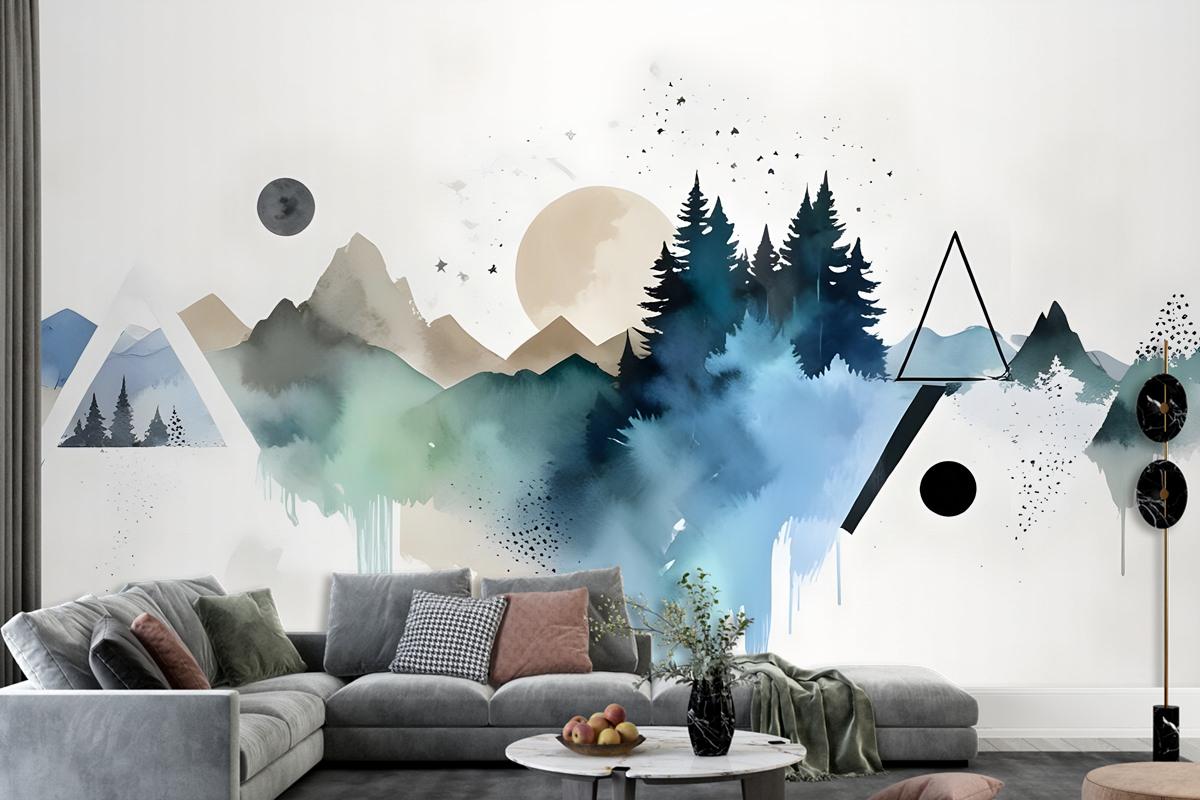 Forest Geometric Pattern Wallpaper Mural