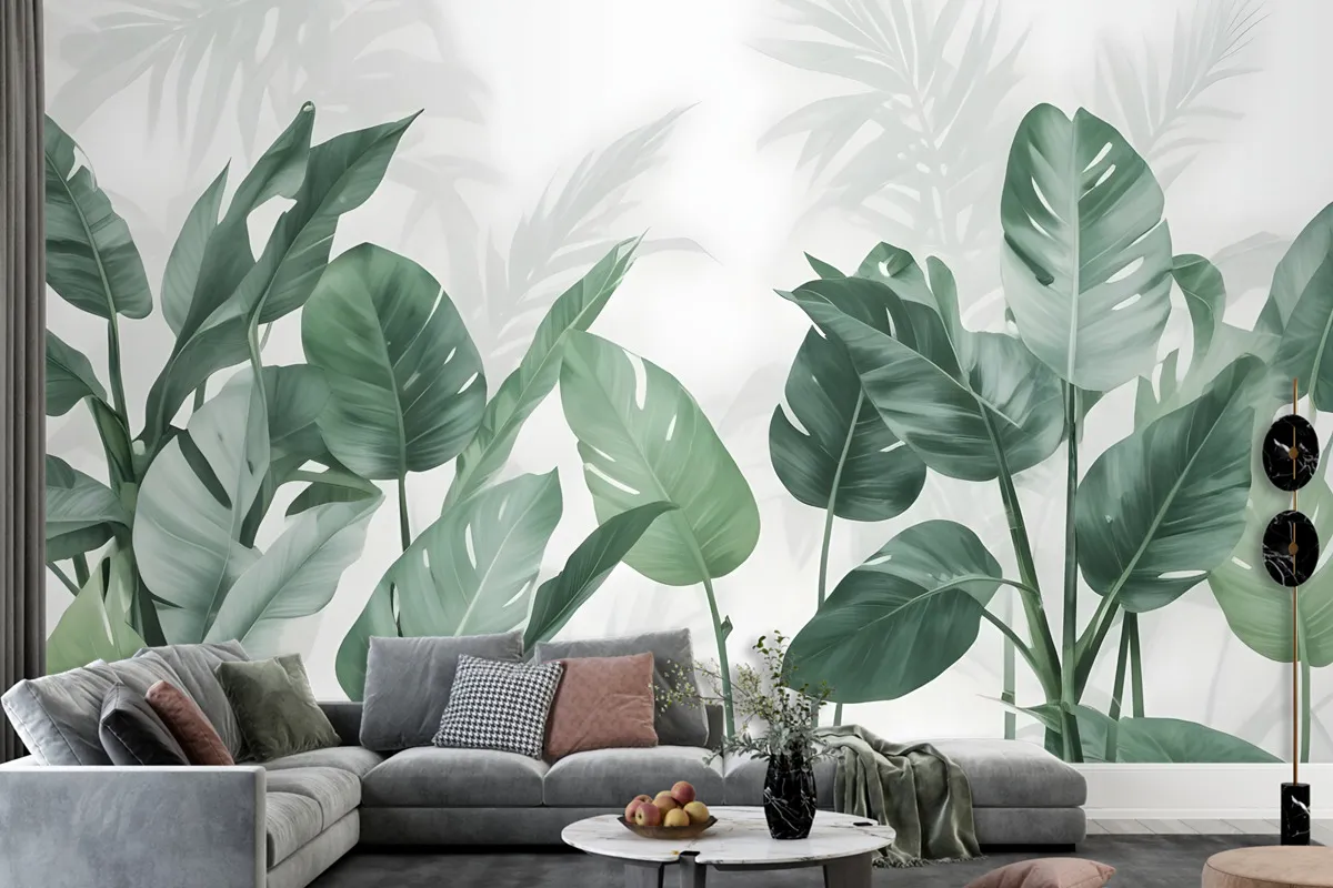 Fresh Green Tropical Leaf Wallpaper Mural