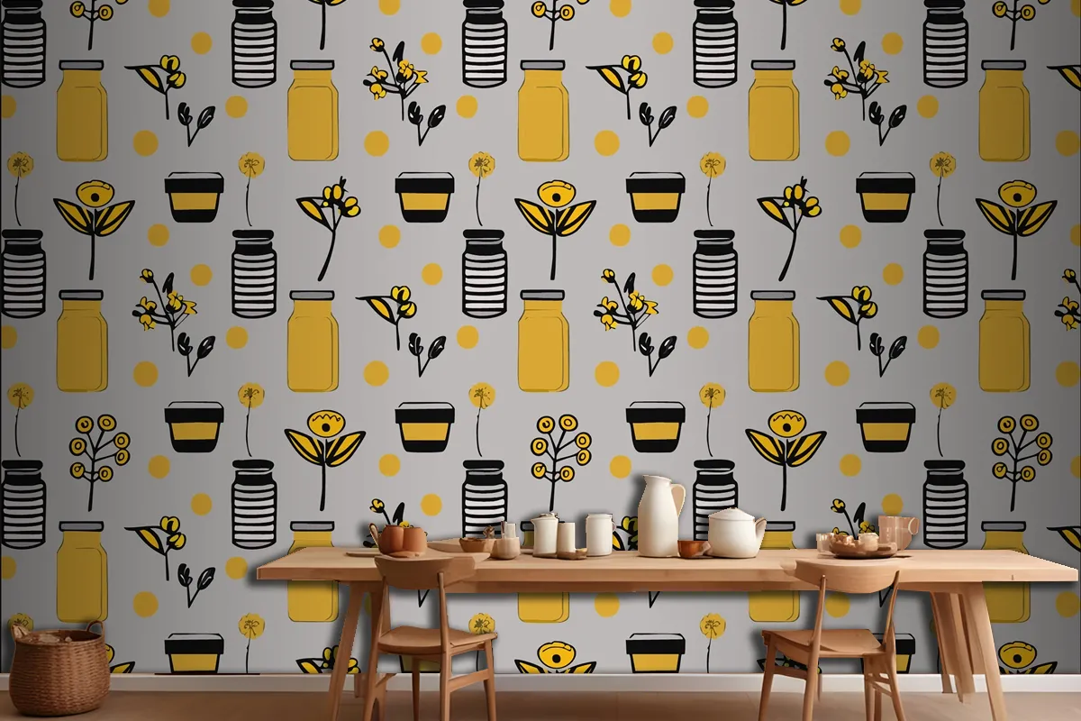 Geometric Food Line Pattern Natural Flower Plant Simple Shape Abstract Ecoagriculture Concept Wallpaper Mural