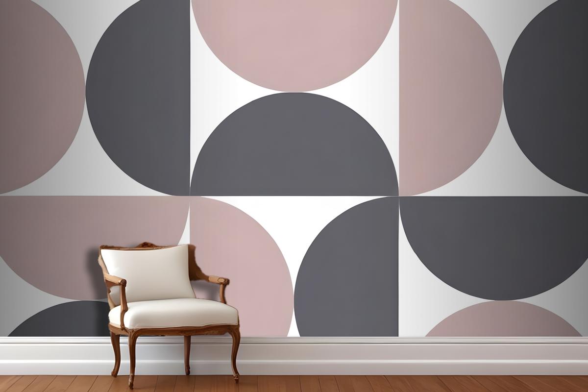 Geometric Shapes In Shades Of Gray And Pink Arranged Wallpaper Mural