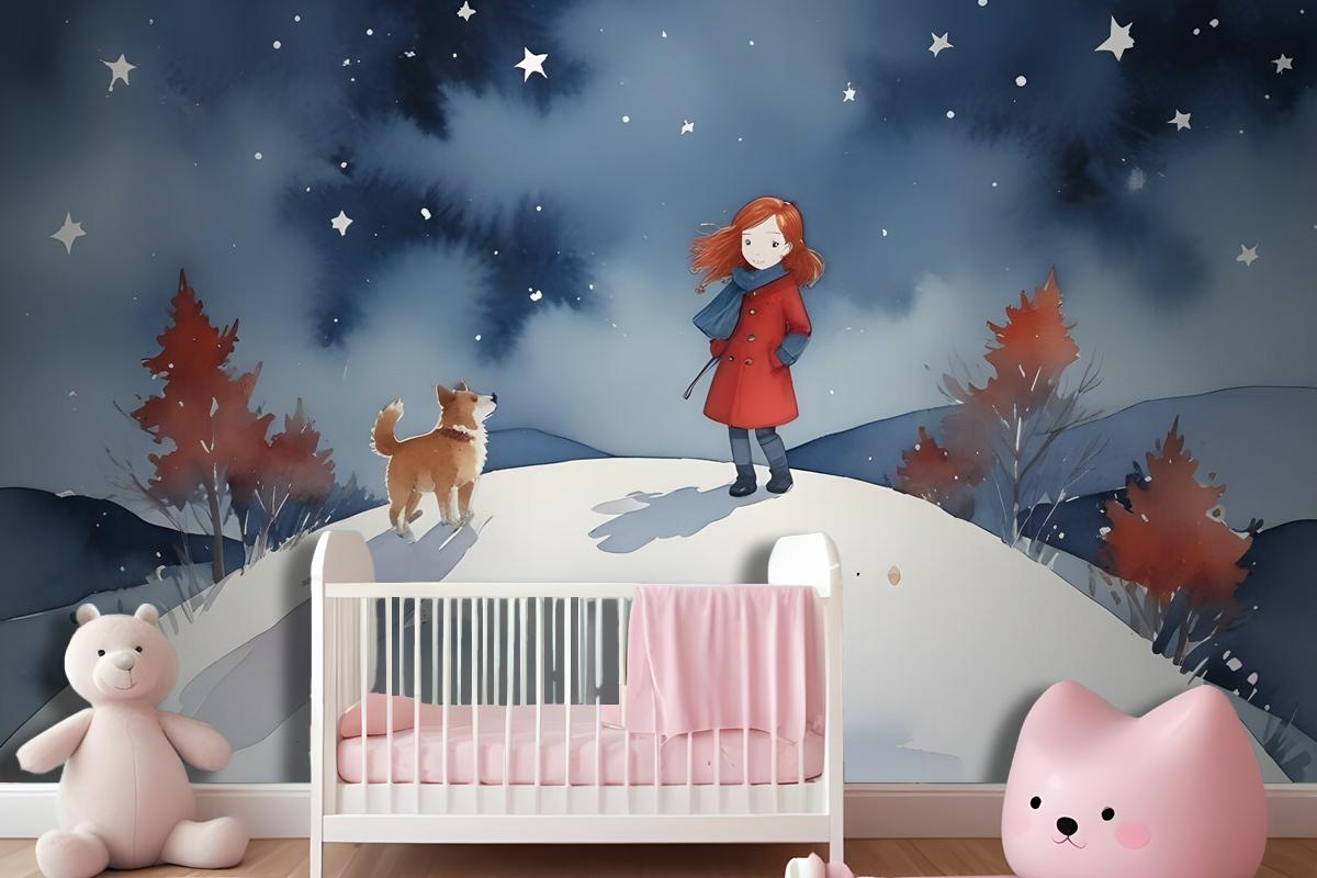 Girls On The Moon Kids Wallpaper Mural