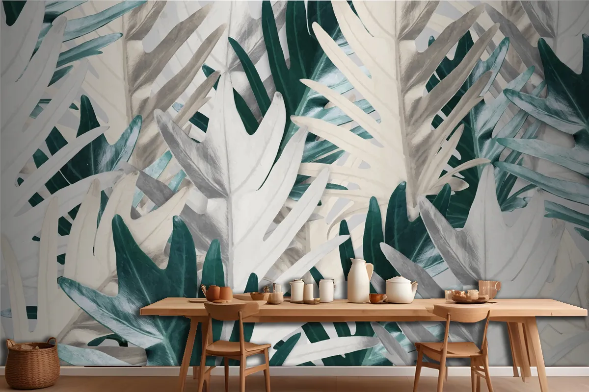 Gold And Green Palm Leaf Kitchen Wallpaper Mural