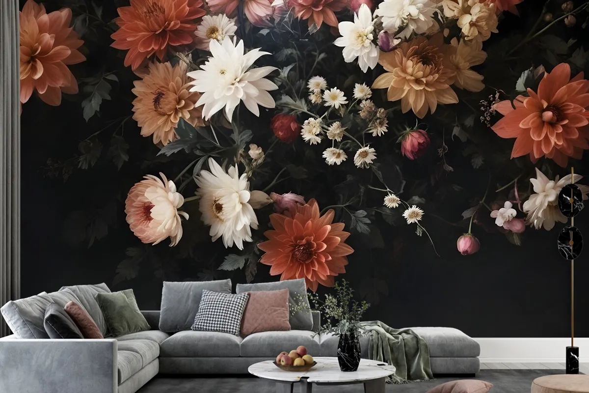 Golden Age Large And Dark Floral Wallpaper Mural