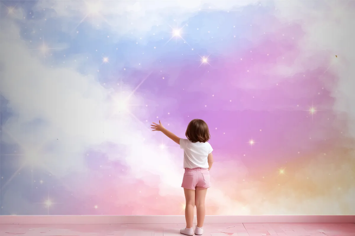 Gradient Pastel Sky Background Girl Wallpaper Mural