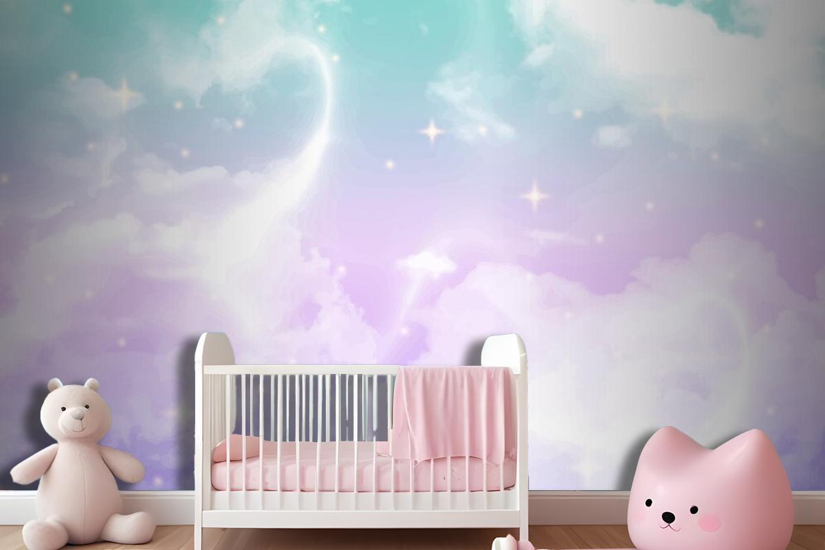 Gradient Pastel Sky Girl Wallpaper Mural